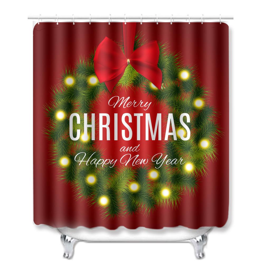 Christmas Waterproof Shower Curtain Four-Piece Floor Mat Combination Bathroom Water-Absorbing Non-Slip Carpet Door Mat Foot Mat