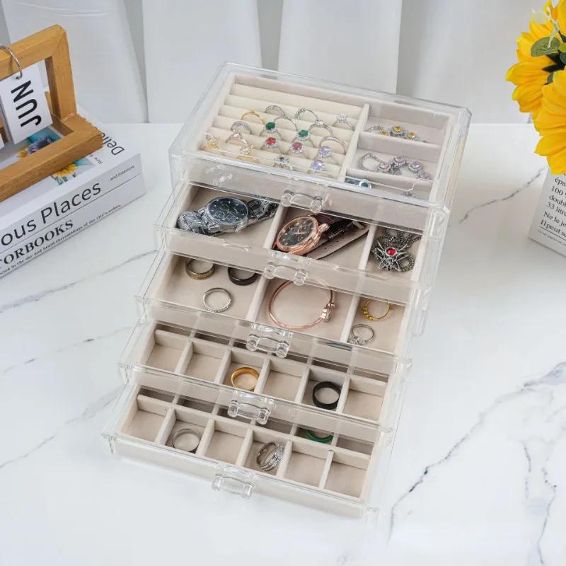 Jewelry Storage Box Transparent Plastics Multi-layer Necklace Ring Earrings Organizer Boxes Classification Drawer Jewelry Case