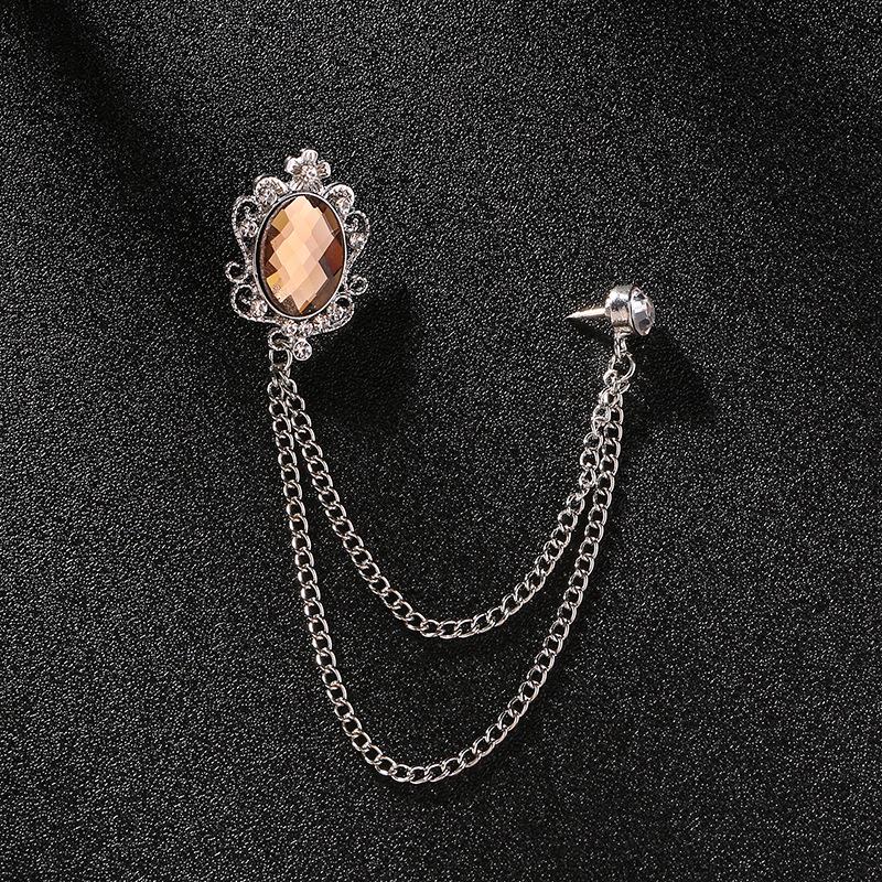 

Korean Luxury Exquisite Crown Tassel Corsage Inlaid Gemstones Suit Brooches for Men Host Designer Business Banquet Jewelry Gifts