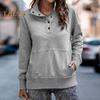 Fall Spring Women Sweatshirt Half-open Stand Collar Solid Color Loose Pullover with Big Pocket Elastic Cuffs OL Commuting Daily Top