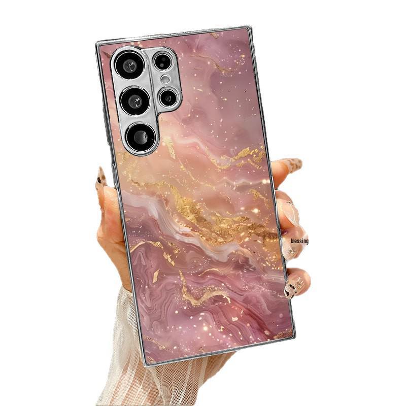 Samsung S25 Edge Phone Case & S23 Ultra Tempered Glass, S20 FE Flowing Gold Electroplated Full Coverage.