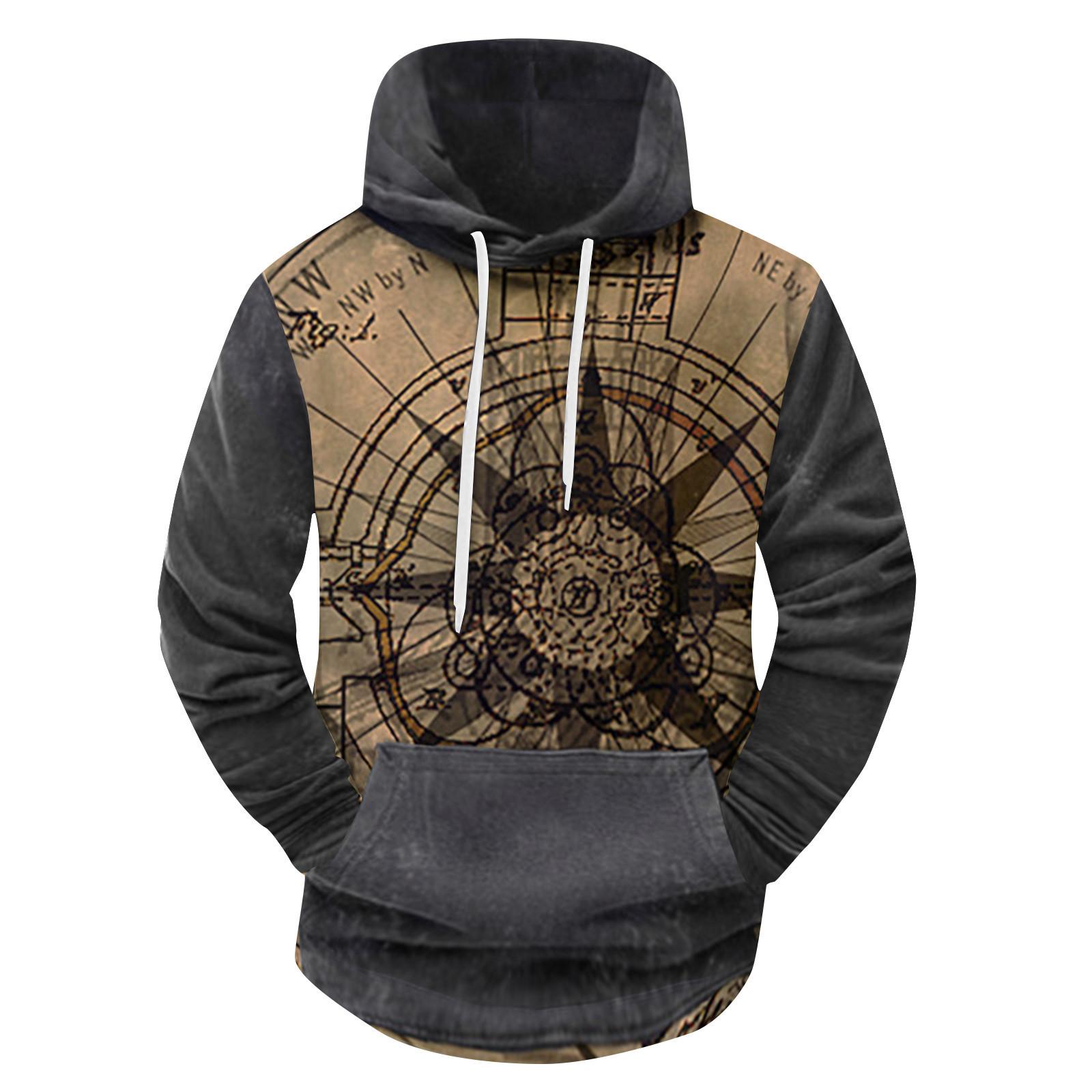 

Модный свободный мужской и женский свитер с капюшоном с длинным рукавом и принтом S чёрный