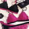 French underwear thin contrasting color triangle cup no steel ring bra big chest small sexy lace bra cover