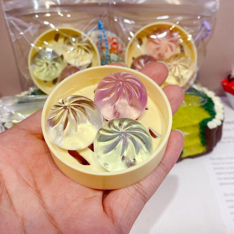 Mini Dumplings Steamer Bun Squeezable Toys Soft Stress Relief Fidget Sensory Toy Keychain Pendant Party Favors Gift