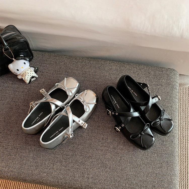 [Su Yinyin] Berlin Little Ballet~ Pig Nose Bow Cross Strap Functional Ballet Single Shoes Female Mary Jane
