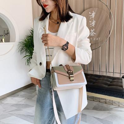Women Contrast Color Leather Handbag Fashion Simple Shoulder Messenger Bag Ladies Cross Body Bag
