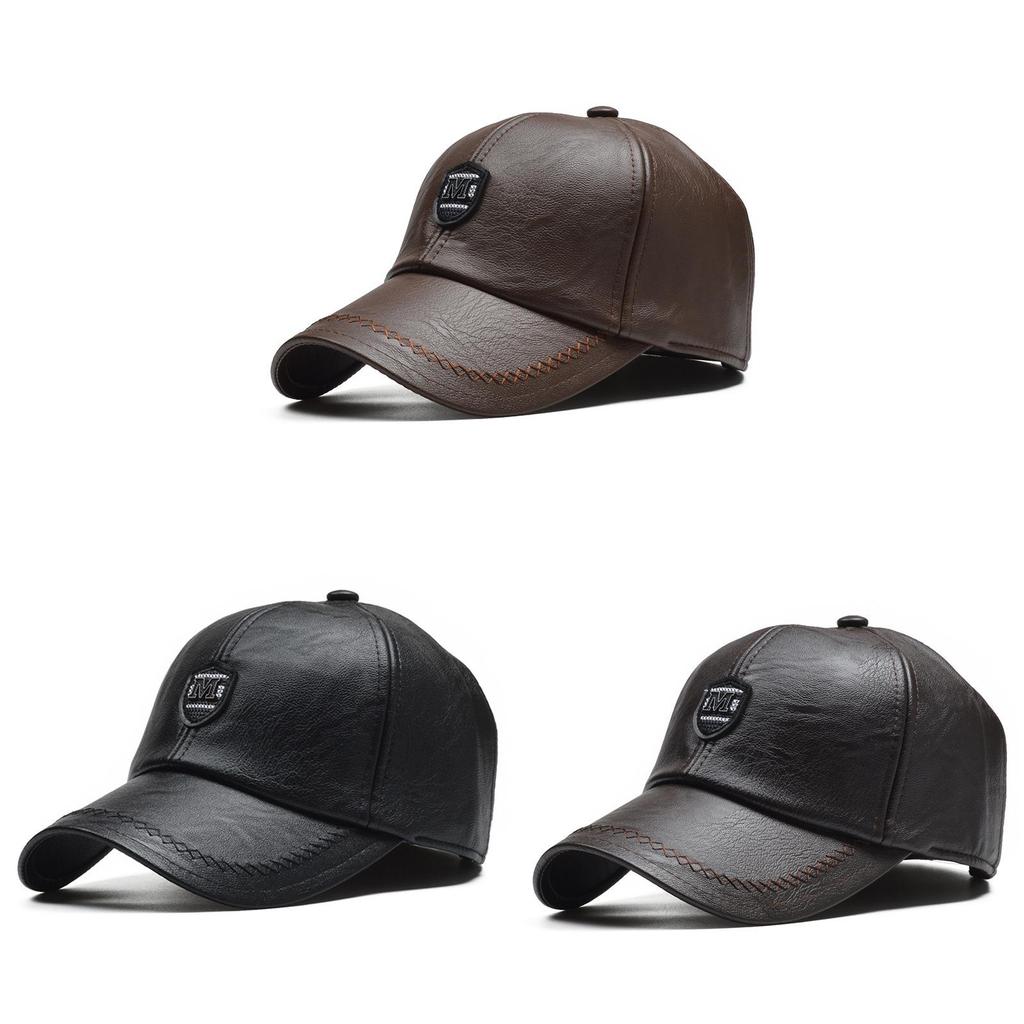 Outdoor Winter Cap For Seniors With Windproof Pu Leather Earmuff Baseball Hat With Adjustable Fit