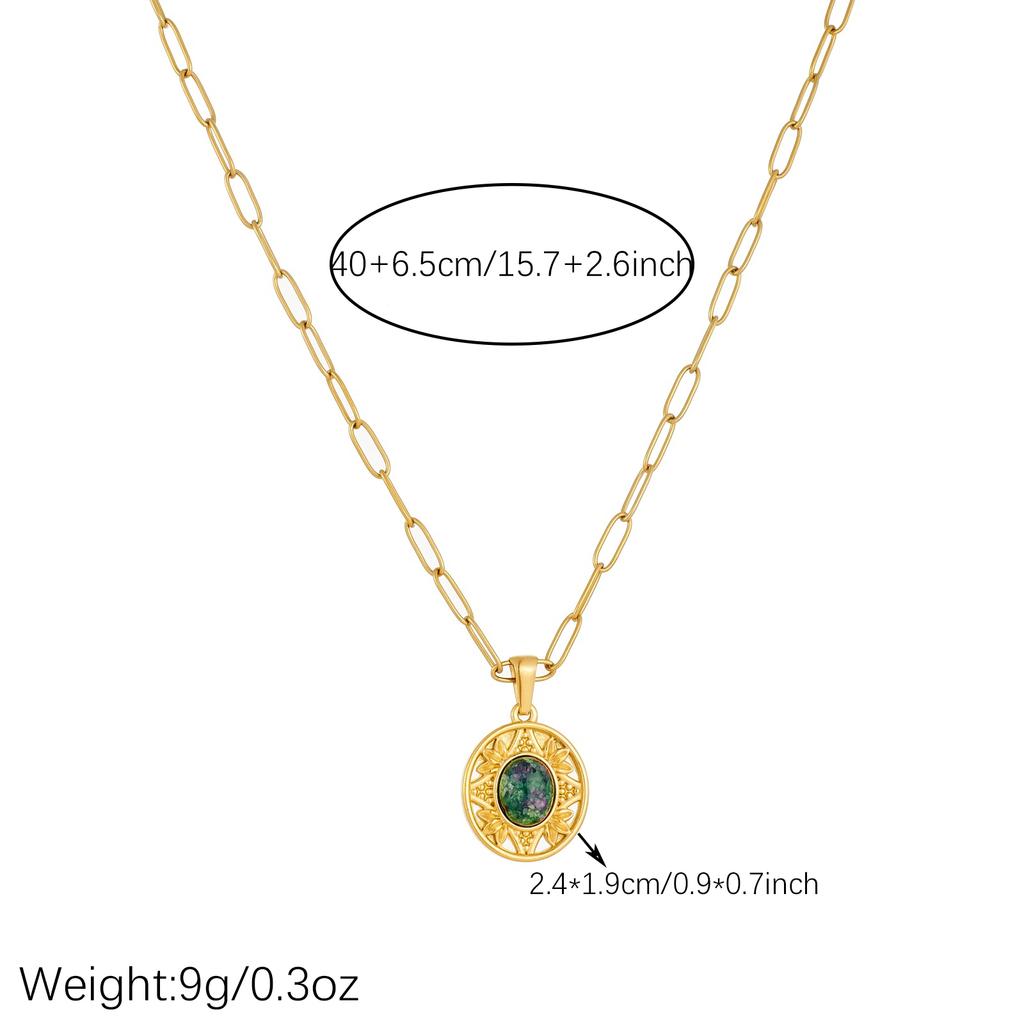 DIEYURO 316L Stainless Steel Gold Plated Sunflower Inlay Natural Stone Pendant Necklace Lady Fashion Bohemian Jewelry Gift