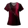 Women's Fashion Printed Short Sleeve V Neck Pattern Tops Pocket Working T-shirts