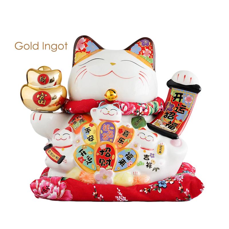 9,5 Zoll Keramik Manaki Neko Feng Shui Ornament Glückskatze Sparschwein Geschäftsgeschenk Heimdekoration Spardose