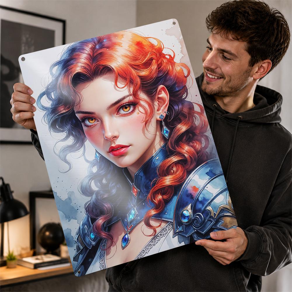 Fantasy Woman Portrait D Texture Metal Poster Customized Wall Art Tin Sign Gift for Mancave Funny Signs Bedroom Stuff Wand Deko