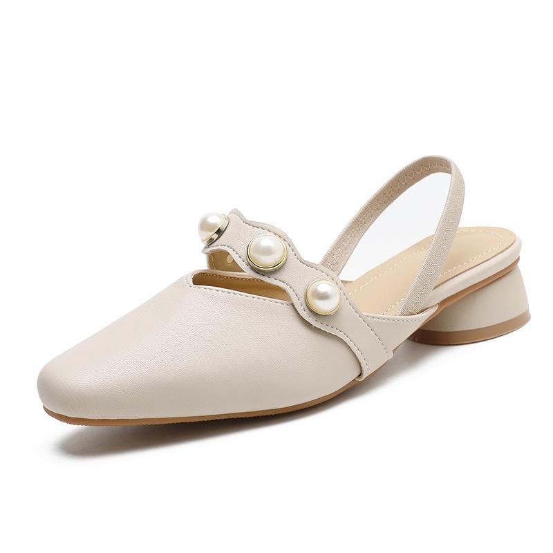 

Yuexinwang leather flat for Huizhou women s shoes heels cool slippers summer new French bag head flat sandals women 40 абрикосовий