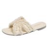 Design sense wear 2025 women's new summer small fragrant wind cool pearl niche slippers seaside beach one-word drag