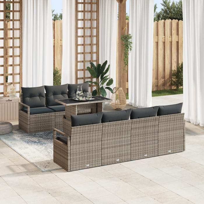 VidaXL Ensemble de Canapé de Jardin 8 Pièces avec Coussins Gris Poly Rattan 3357502