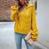 Sweaters Women 2023  Autumn Winter Sexy Hollow Out Pullovers Polo Collar Long Sleeve Knitted Tops Solid Loose Clothes 28441