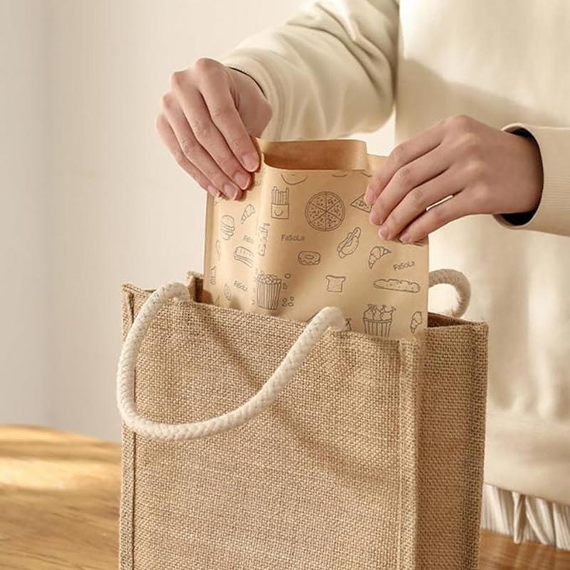 50PCS Disposable Kraft Paper Greaseproof Paper Bags Food Packaging Bag Barbecue Burrito Pancakes Pancakes Meat Buns Snack Bag