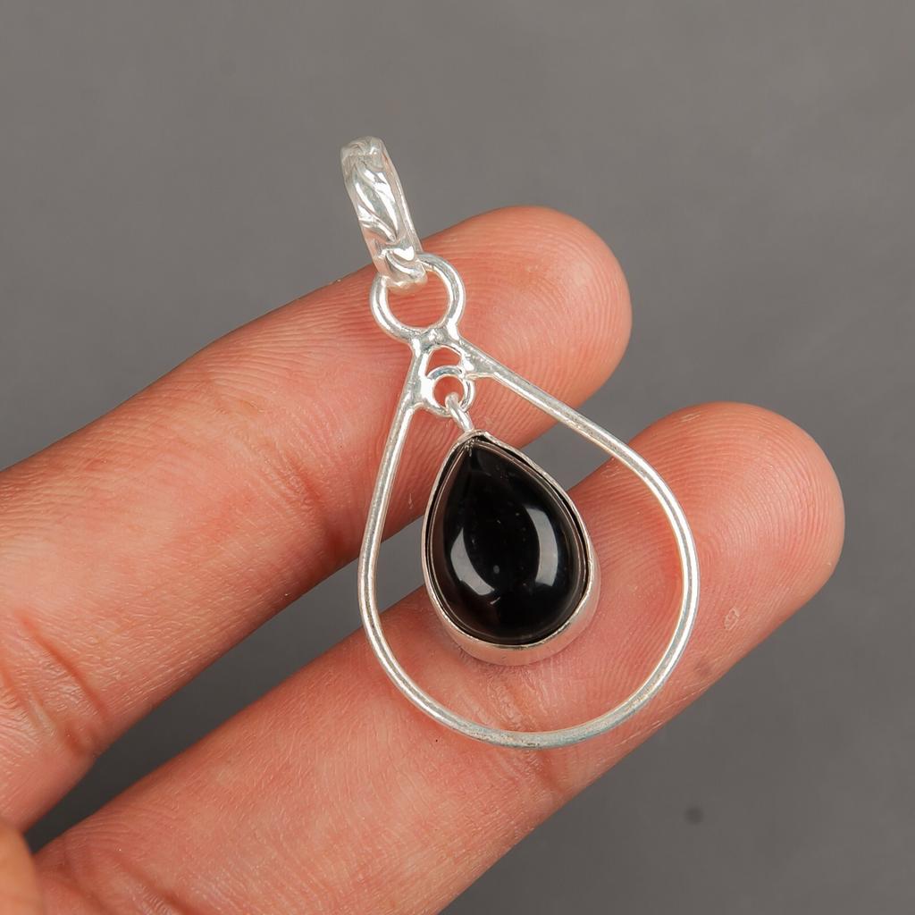 Black Tourmaline Gemstone 925 Sterling Silver Jewelry Handmade Pendant 1.60" PP-3-18