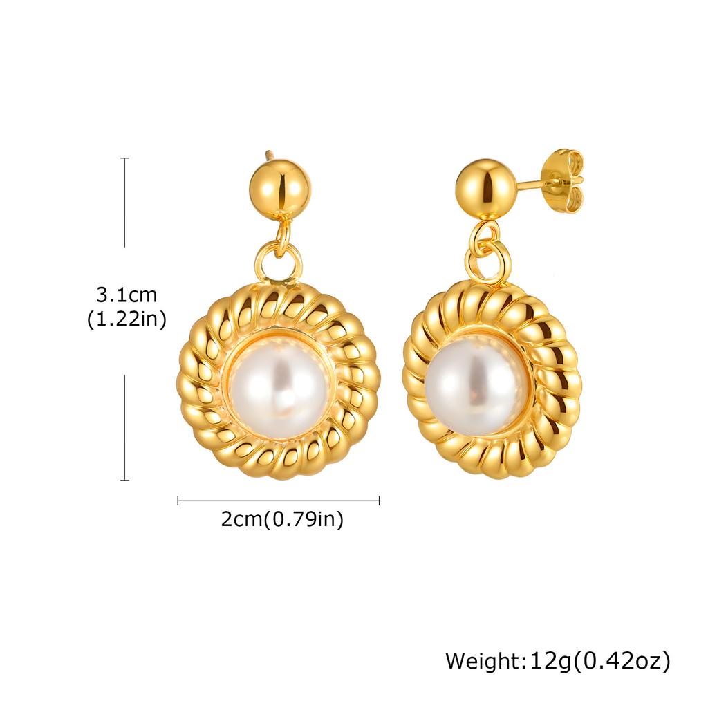 Vnox Exaggerated Chunky Stud Earrings For Women Girls,Stainless Steel Wide Flower Pearl Inlay,Light Luxury High-end Ear Jewelry