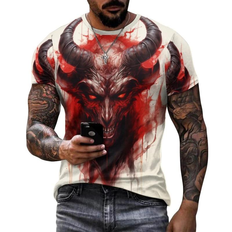 Ďábel Satan 3D potisk Pánská trička Móda Harajuku Hip Hop Trend Streetwear Léto Krátký rukáv Y2k Top Nadměrné oblečení