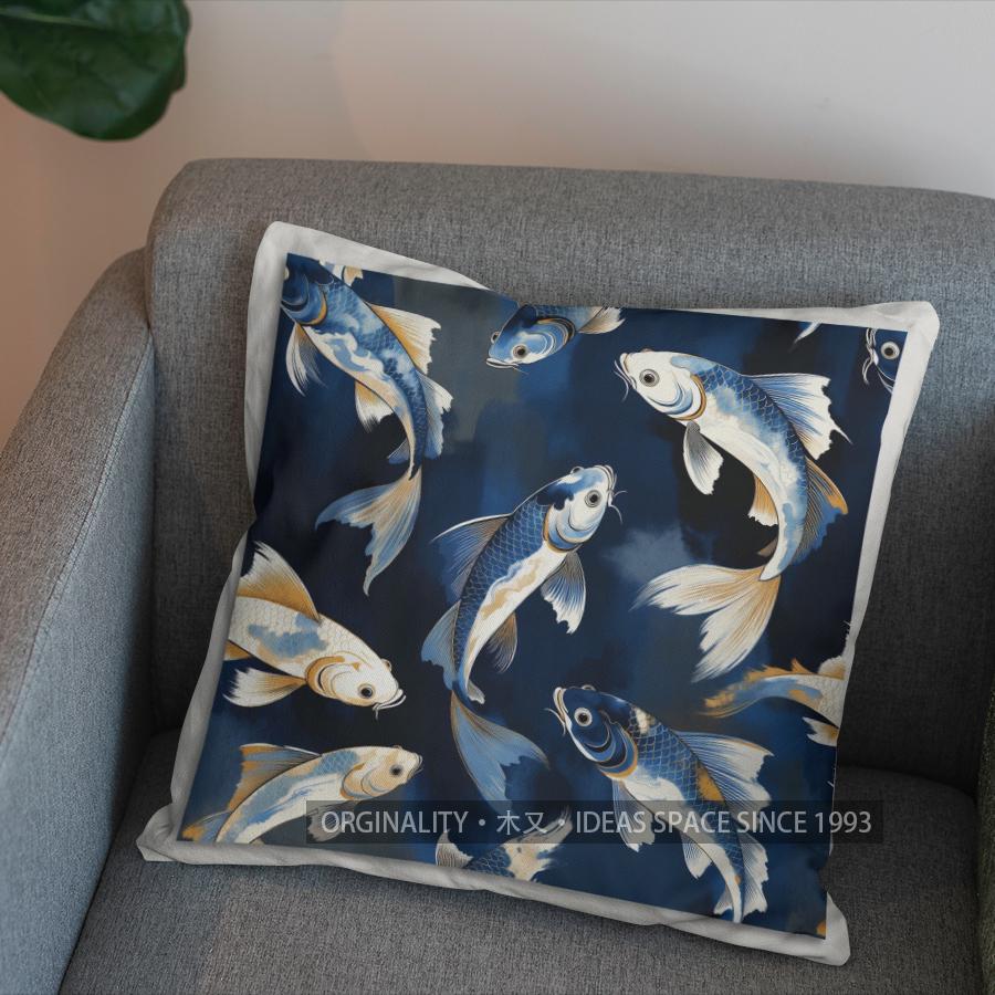 2D Colorful Koi Fish Pattern Decorative Pillow Cover Pattern Cushion Cover Suitable For Sofa Bedroom Car Pillow Cover