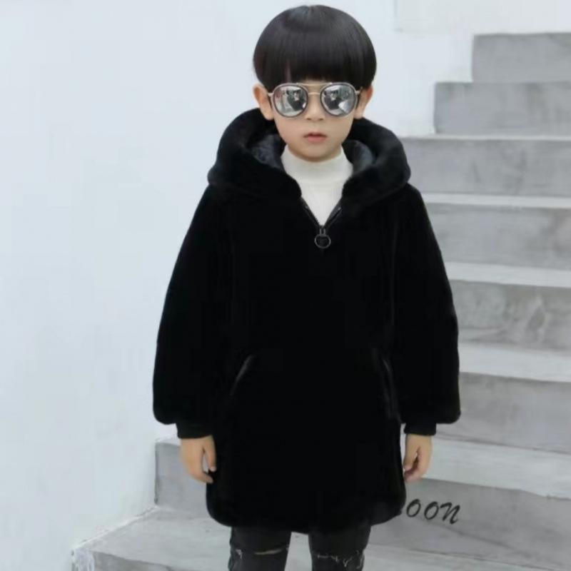 

Детские Девочки Мальчики Осень Зима Утолщенный Мех Твердый Молния Куртка Пальто Детская Одежда Мальчик Теплая Верхняя Одежда Зимний Комбинезон 140cm чёрный