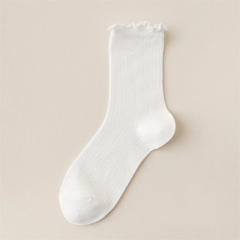 Neue Damen Socken Hohe Qualität Sommer Mode Lässig Lange Socken Einfarbige Koreanischer Stil Wellensaum Netz Atmungsaktiv Einfach Dünn