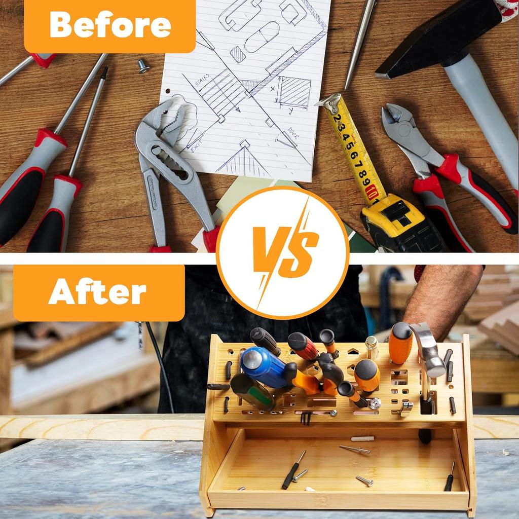 Screwdriver Organizer Desktop Screwdriver Holder 53 Slots Workbench Rack Stand Bamboo Tool Storage Organizer for Plier Hammer Allen Wrench