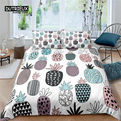 Home Living Luxus 3D Ananas-Druck 2/3-teiliges weiches Bettbezug- und Kissenbezug-Set Kinder Bettwäsche-Set Queen und King EU/US/AU Größe