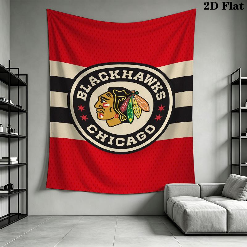 Chicago Blackhawks Wall Tapestry Aesthetic Wall Hanging Printed Fabric Blanket Decorative Tapestries for Bedroom Living Room Home Decor