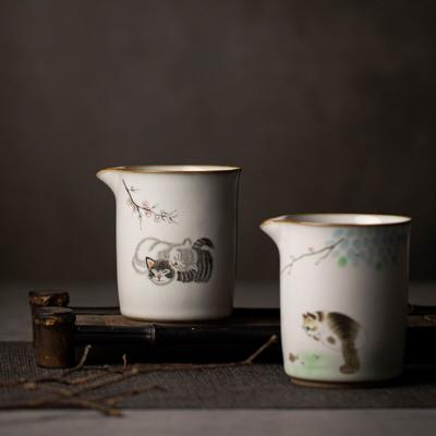 300ml Ru Kiln Fair Cup Cute Cat Tea Divider Ceramic Even Cup Gong Cup