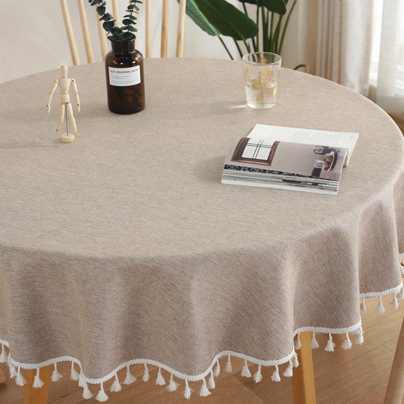 New Style Solid Color Waterproof Cotton Linen Tablecloth Minimalist Lace Tassel Table Cloth  Dining Table Coffee Desk Dust Cover