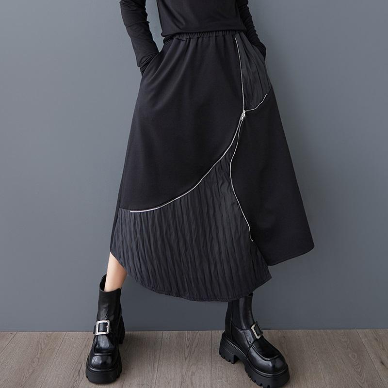Plus Size Black High Waist Vintage Patchwork Spring Autumn Casual Loose Long for Woman Skirts Womens Skirt