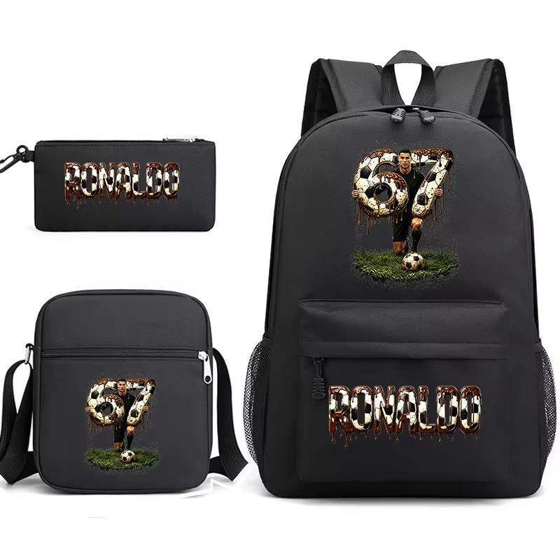 Cr7 Ronaldo 67 Patroon Schoolrugzak Set met Schoudertas en Etui voor Tieners Kinderen Meisje Jongen Lichtgewicht Ruime Schooltas
