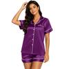 Set Pigiama da Donna in Raso a Maniche Corte con Camicia Bottonata e Pantaloncini a Vita Elastica Morbido Leggero per il Tempo Libero e il Sonno S-XXXXL