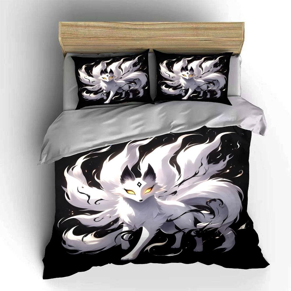 Mystical White Fox with Fiery Glow Print Soft Comfortable Duvet Cover Bedding Set Included 1*Duvet Cover 2*Pillowcases