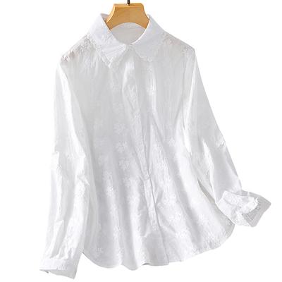 Lace Lace Lapel White Shirt Women's Long-sleeved Spring Shirt Chic and Beautiful Temperament Pure Cotton Top