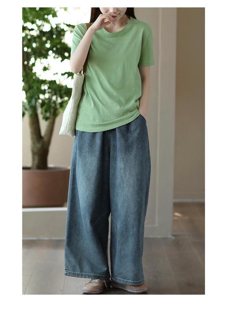 Women's Retro Wide-Leg Jeans - European & American Style, Summer & Autumn Casual Loose Fit