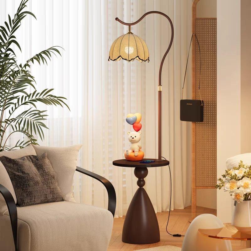 Retro American-Style Floor Lamp with Integrated Storage and Bedside Table Combo