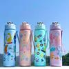 New Large Capacity BPA-Free Plastic Cup:Adorable Cartoon Design with Portable Handle & Straw Space-Themed Insulated Cup for Kids