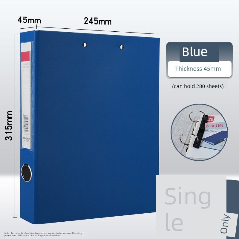Deli 2-Hole Loose-Leaf Binder 5457 Folder File Material Storage Punch File Folder D-Type Ring Binder A4 Card Holder [2-Hole Plate Clamp] Blue 1 Piece