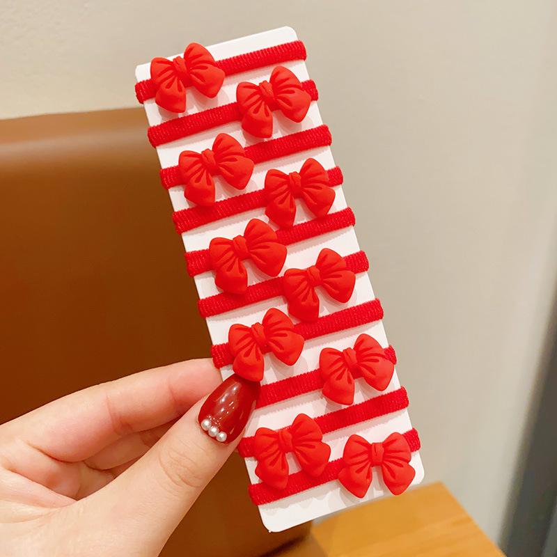 Cute Red New Year Children's Hair Ties - Non-Damaging Festive Elastic Bands for Girls