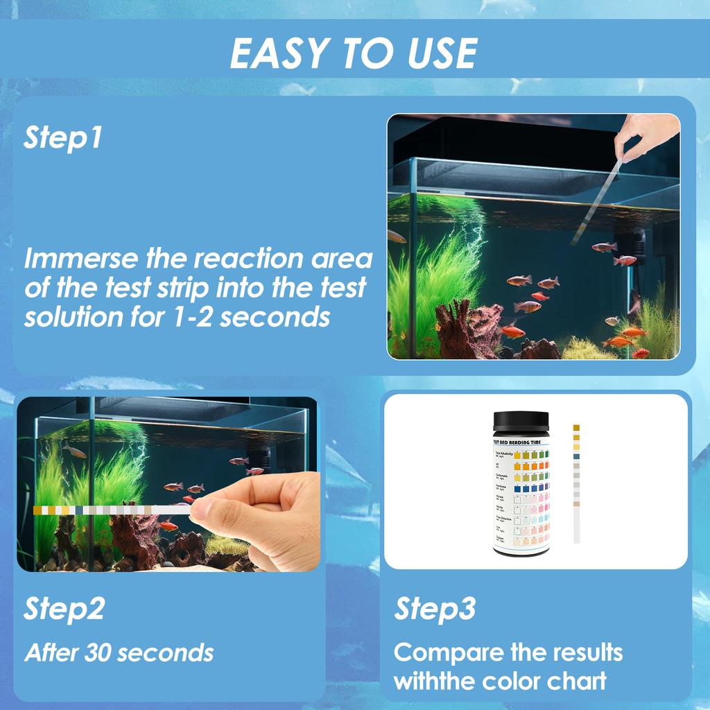 100 Stück 9-IN-1/7-IN-1 Aquarium Teststreifen Schnell Genaue Aquarium Testkit mit Reagenzglas Wasserqualitätsmonitor pH-Teststreifen