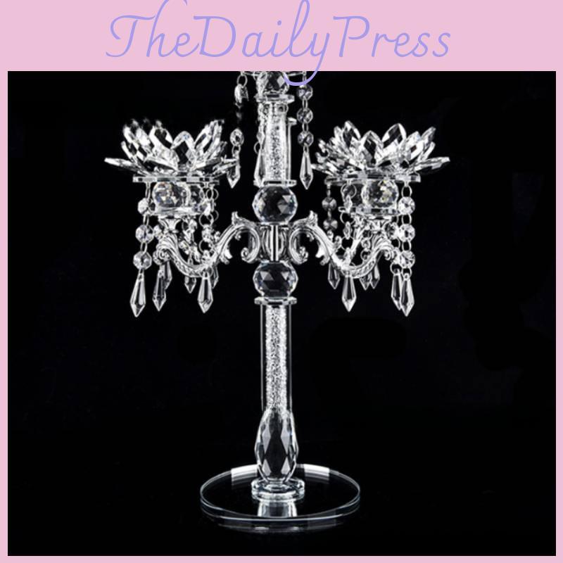 Artificial Crystal Sparkling Candle Holder Lotus Design For Daily Decor Home