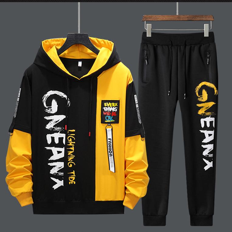 

Fashion Joggers Men s Tracksuits for Men Casual Hoodie + Pant 2 Piece Set Spring Autmn Jogging Suits XXXXL жёлтый