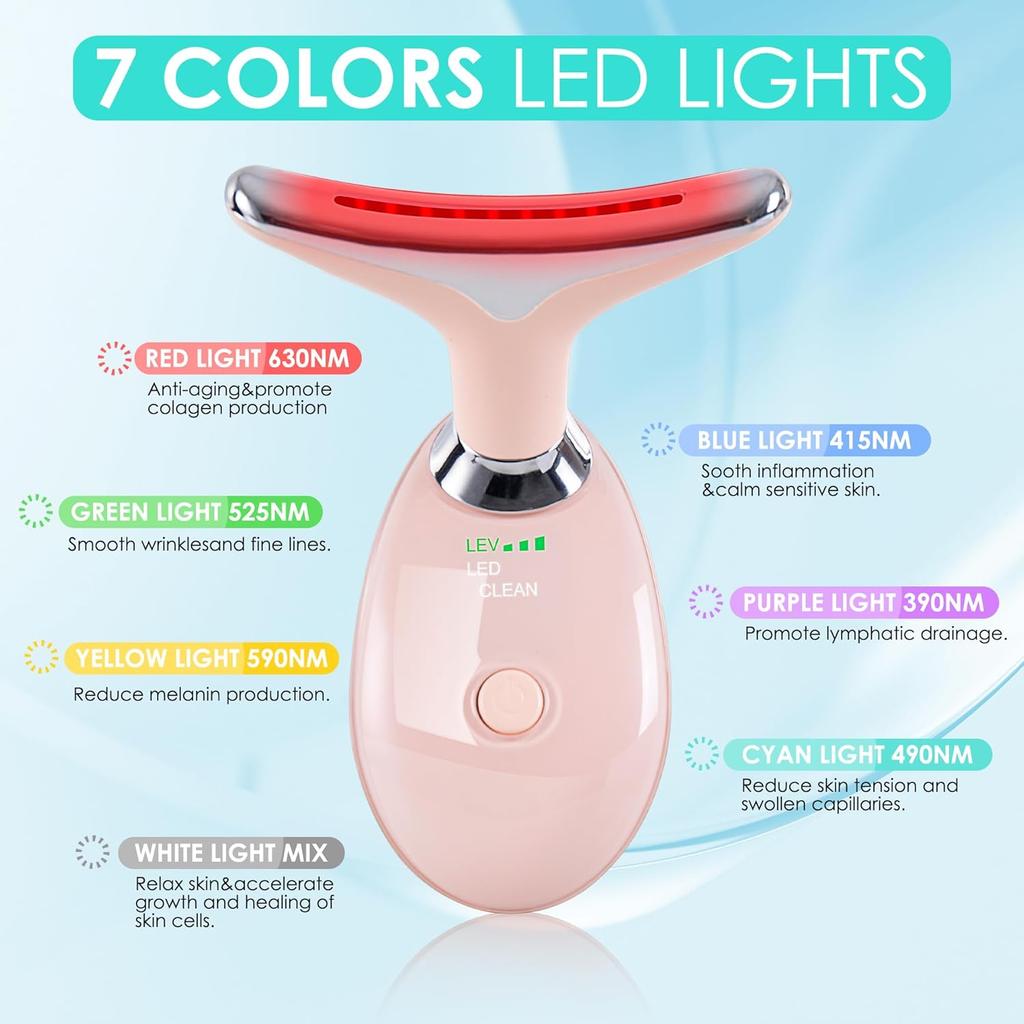 Facial Massager for Face and Neck, Red-Light-Therapy-for-Face and Neck, Face culpting Wand with 7 Color, at-Home Face Tool for Skin Care (Pink)