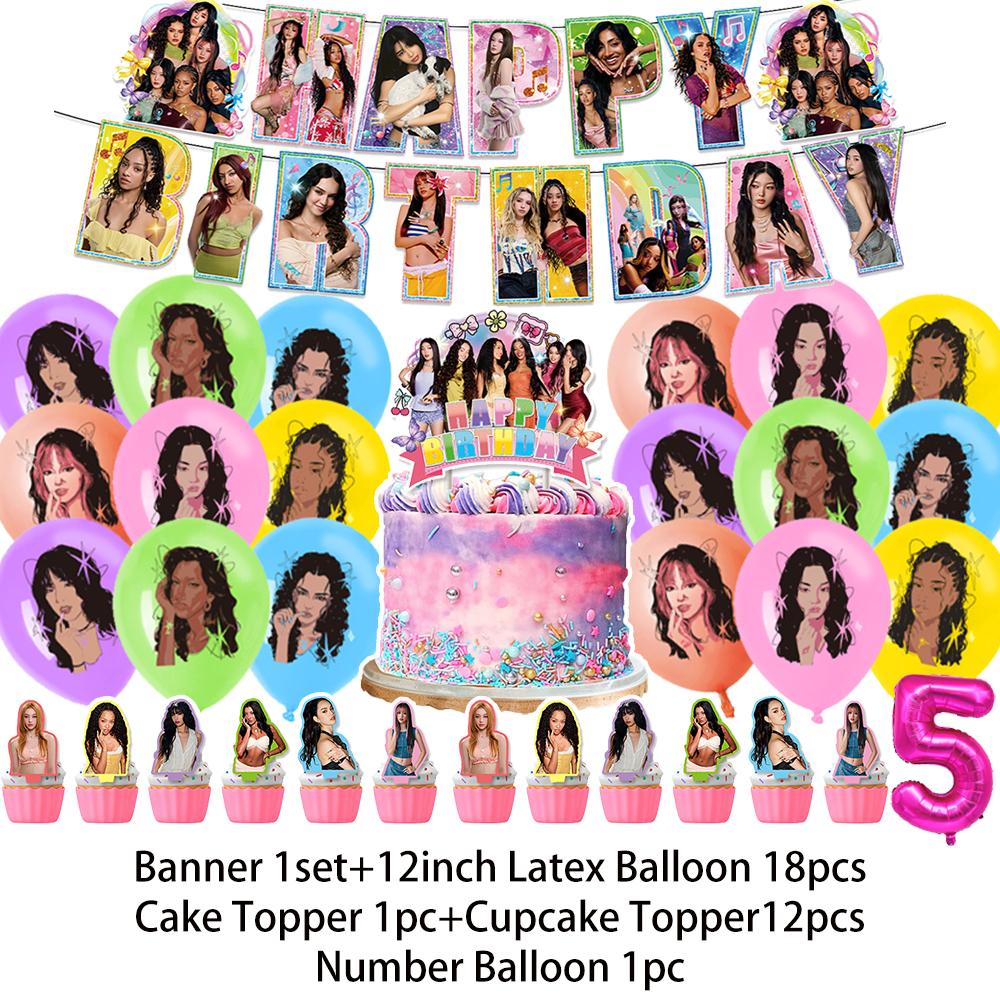 K-Katseyes Theme Birthday Party Decorations Background Kpop Girl Party Favor Fans Balloon Set Cake Topper Backdrop Gift Supplies