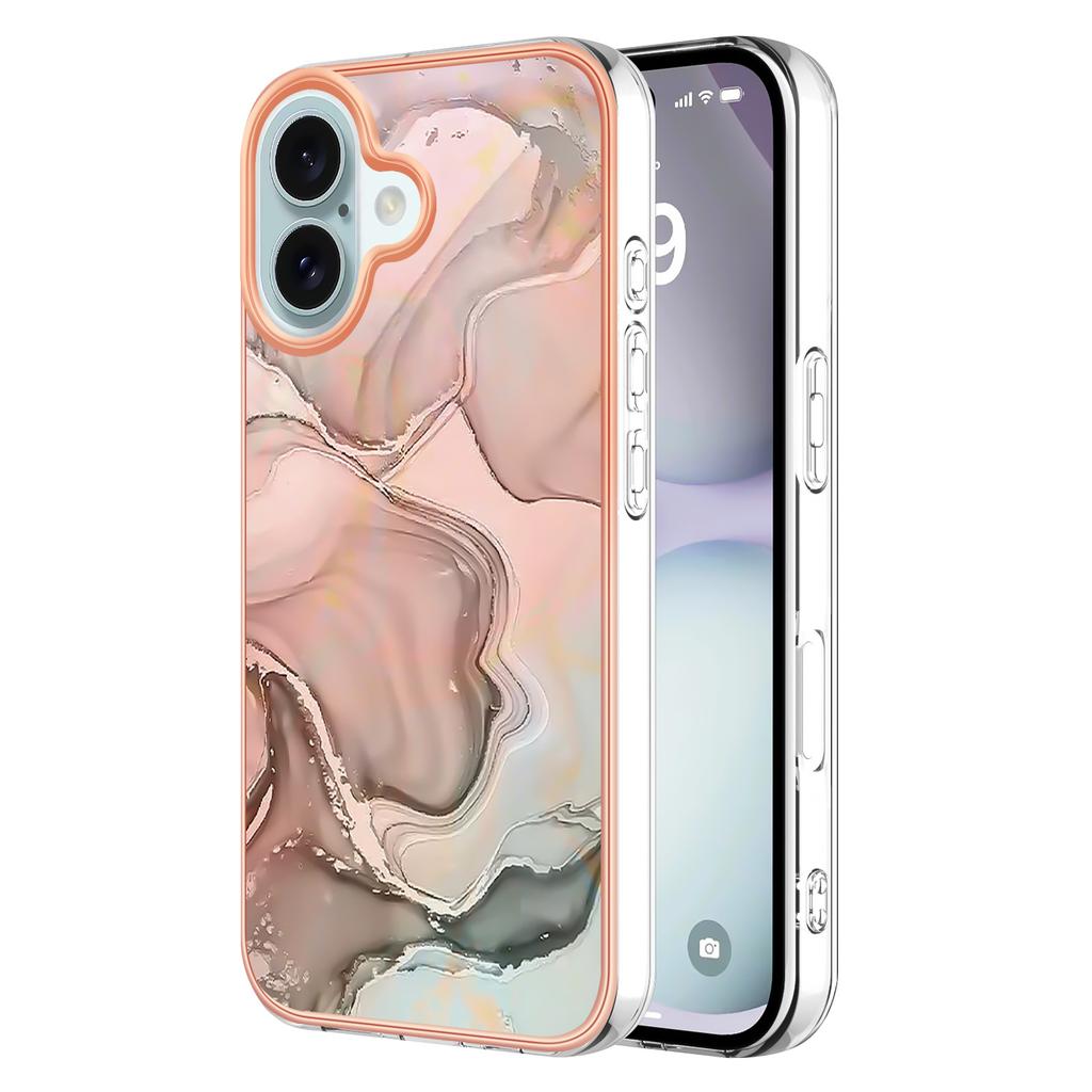YB IMD Series-16 Style-E For iPhone 16 TPU Case Marble Pattern Electroplating Phone Cover