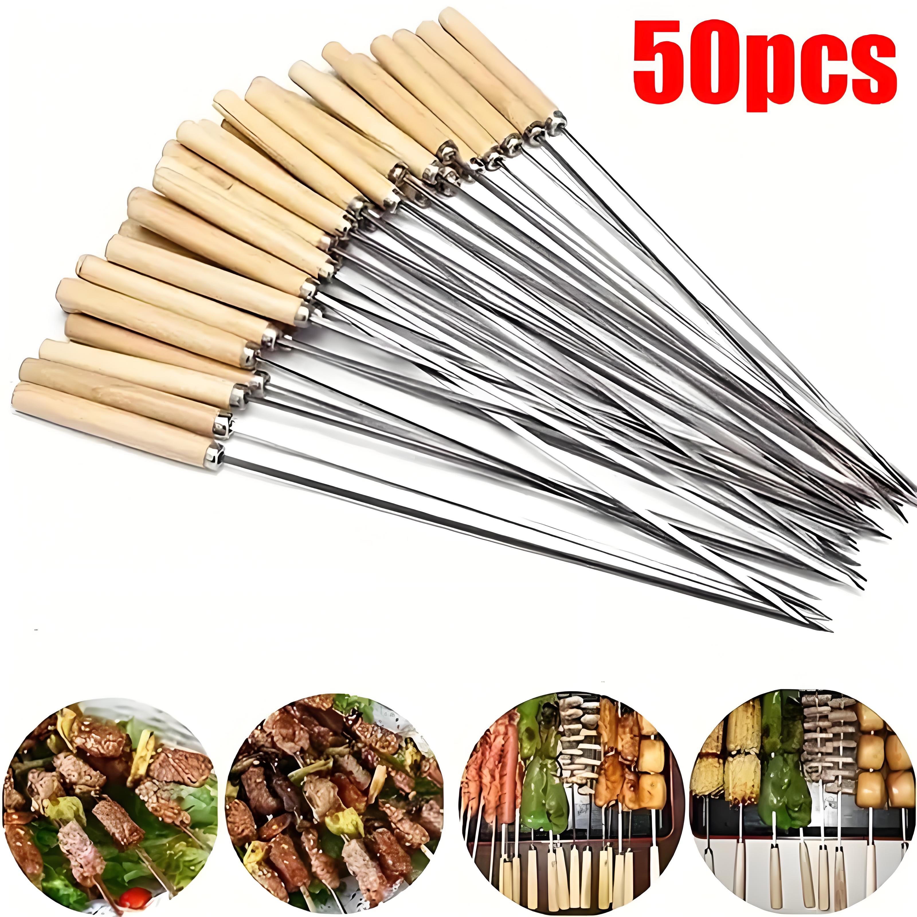 

50-Pack Stainless Steel BBQ Skewers | Reusable & Rust-Proof Grilling Sticks | for Camping Backyard Parties Outdoor Cooking бежевый