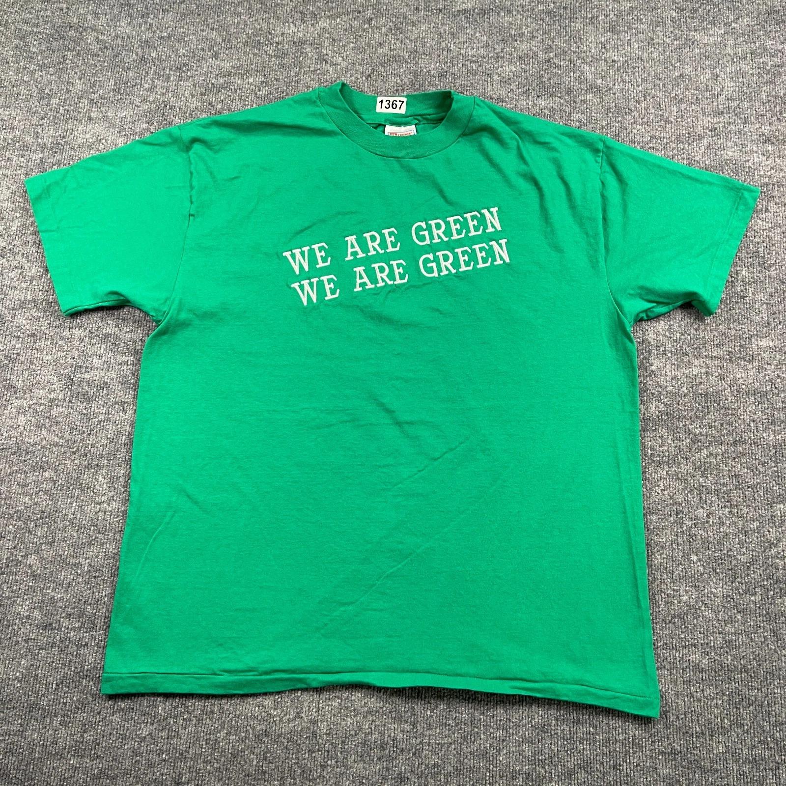 

Vintage 90s Hanes We-Are-Green Embroidered Spellout Shirt XL 24x28 Single-Stitch L