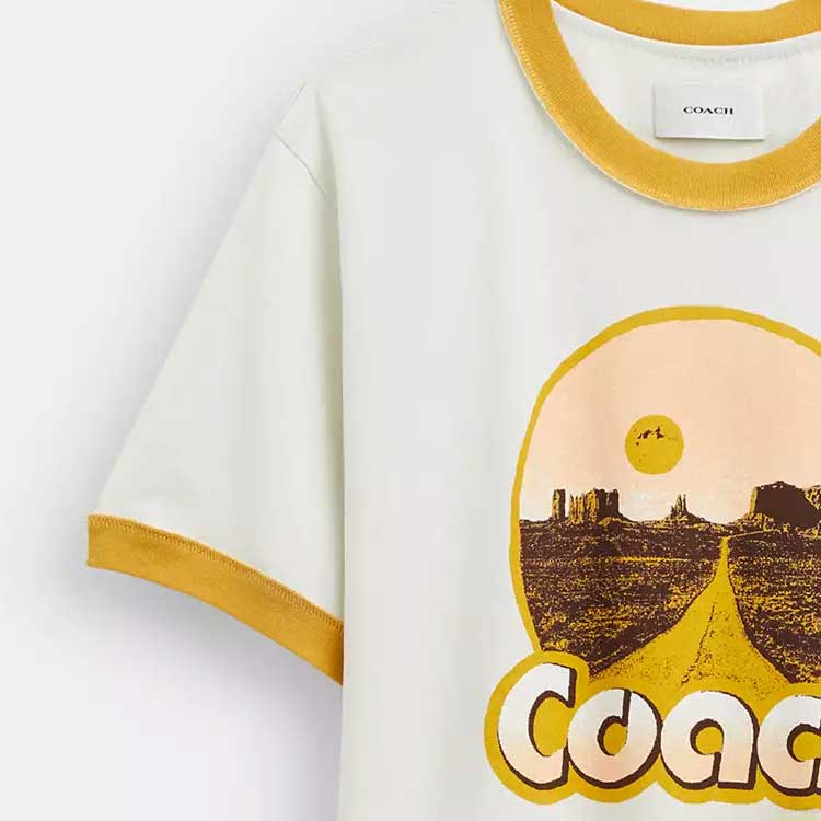 COACH T-Shirts Men's White Crew Neck Moderate Straight Fit CS785-WHT